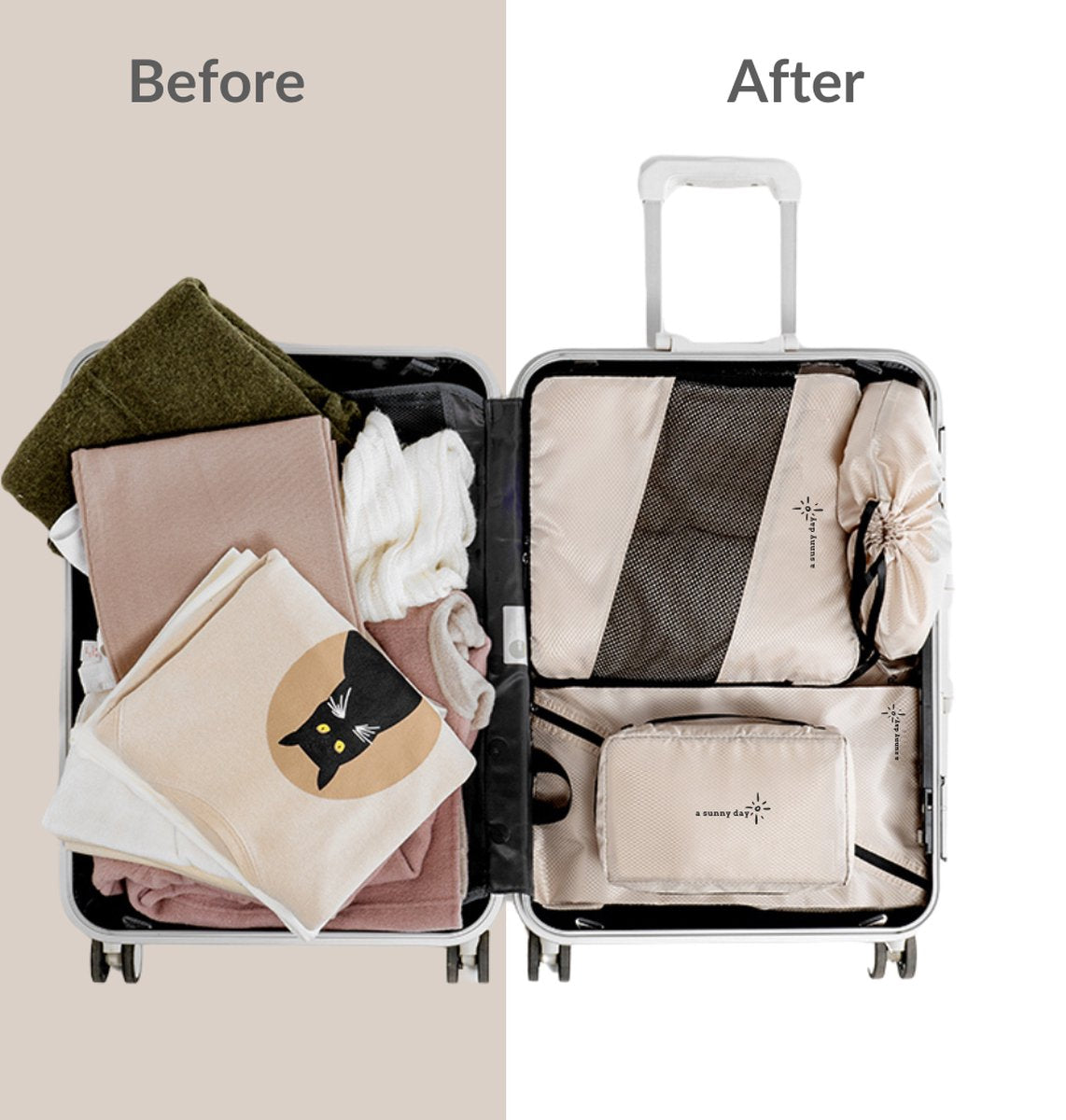 Packing cubes met compressierits - 6-delig - beige
