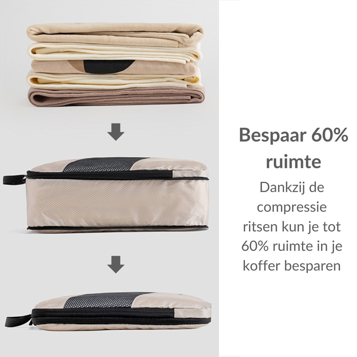 Packing cubes met compressierits - 6-delig - beige