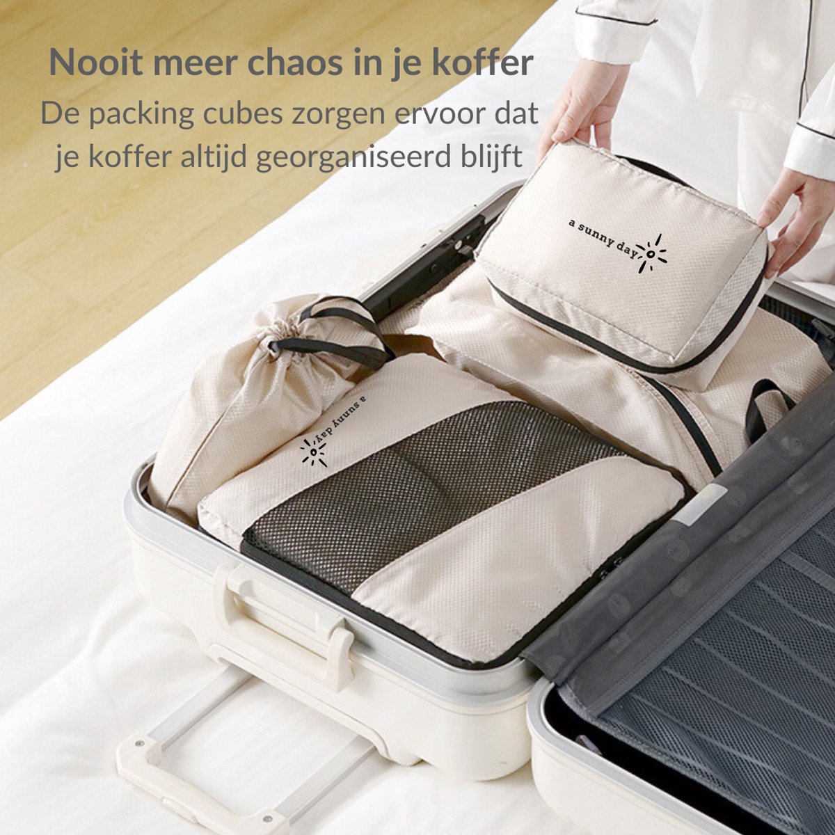 Packing cubes met compressierits - 6-delig - beige