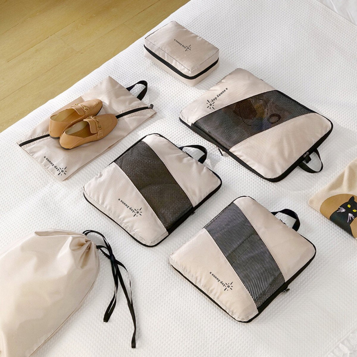 Packing cubes met compressierits - 6-delig - beige