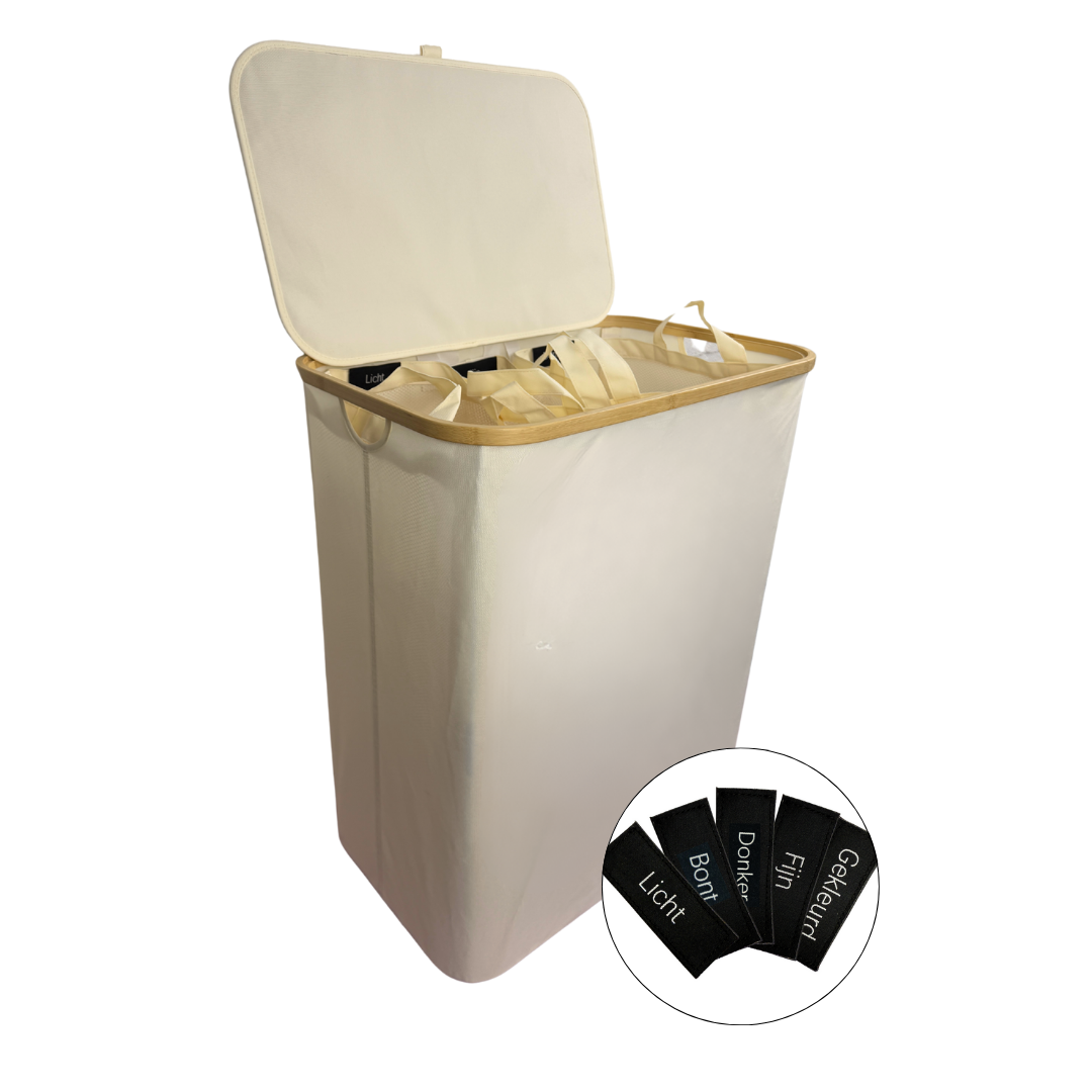 Lifewit 150L wasmand 3 vakken, grote opvouwbare bamboe wasmand, vuile wasmand 3 verwijderbare zakken, wasmand voor wasgoed, slaapkamer, badkamer, beige Lifewit 150L wasmand 3 vakken, grote opvouwbare bamboe wasmand, vuile wasmand 3 verwijderbare zakken, wasmand voor wasgoed, slaapkamer, badkamer, beige