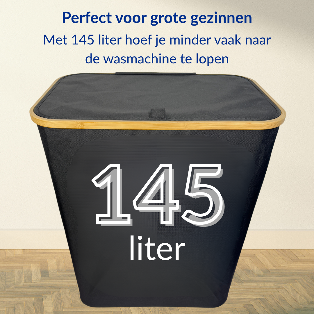 Wasmand met 3 vakken - 145 Liter - Zwart