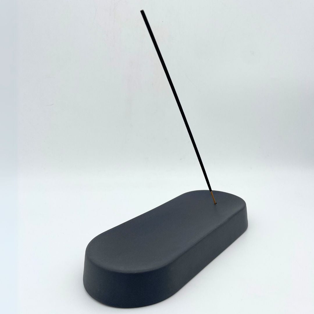 Wierookhouder - keramiek - zwart - ovaal - 22 x 9 x 3 cm