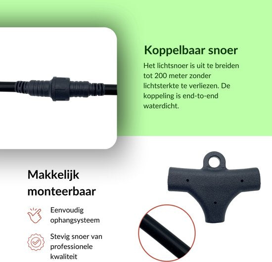 5 meter lichtsnoer met 10 peervormige LED lampen + 2 meter aansluitsnoer