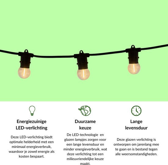 5 meter lichtsnoer + 2 meter aansluitsnoer inclusief 10 LED lampen