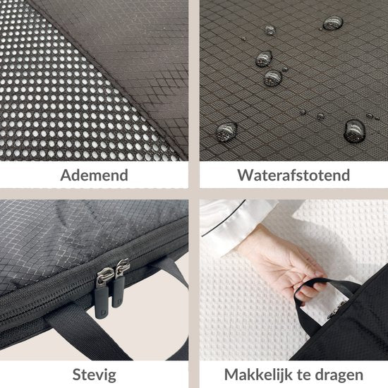 Packing cubes met compressierits - 6-delig - zwart