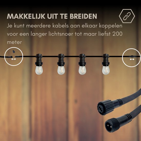 10 meter professioneel lichtsnoer met 10 peervormige LED lampen + 2 meter aansluitsnoer