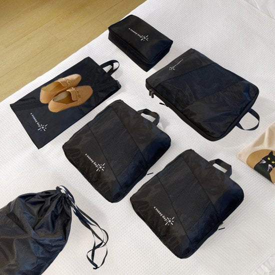 Packing cubes met compressierits - 6-delig - zwart