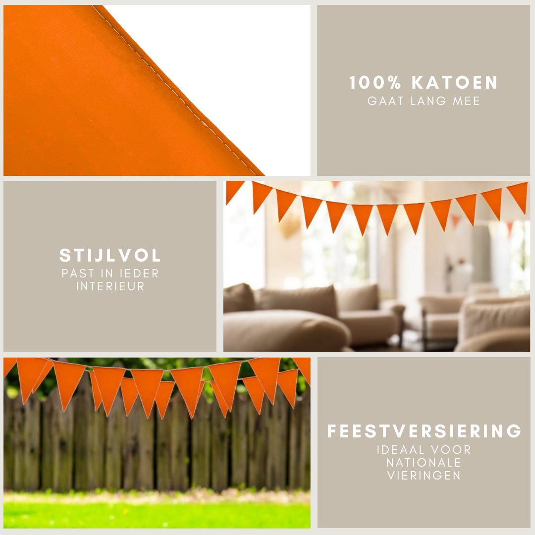 Oranje vlaggenlijn katoen 10m – Koningsdag versiering binnen & buiten