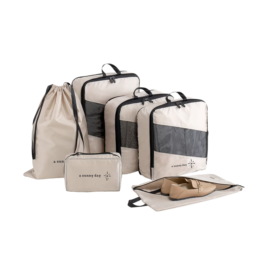 Packing cubes met compressierits - 6-delig - beige