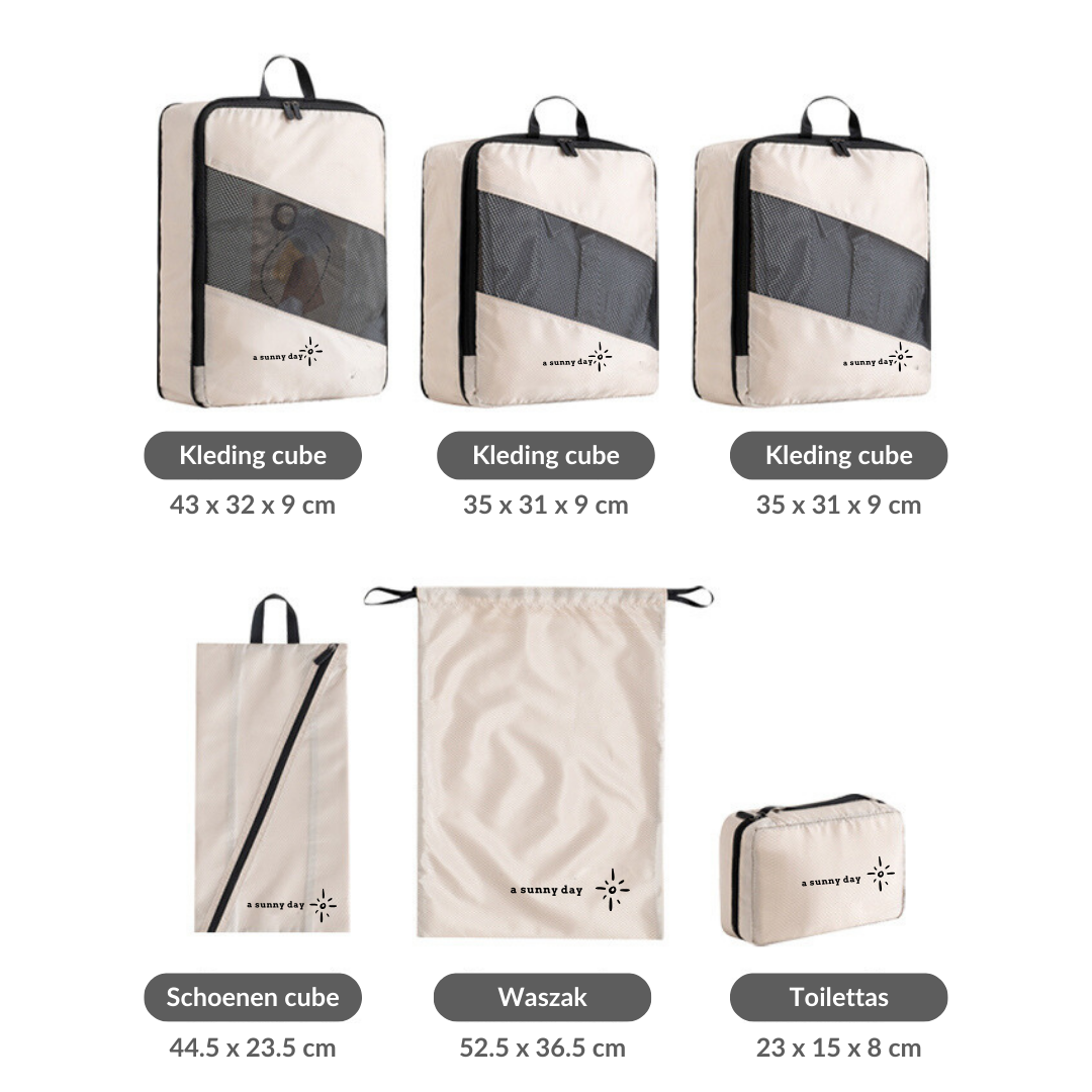 Packing cubes met compressierits - 6-delig - beige
