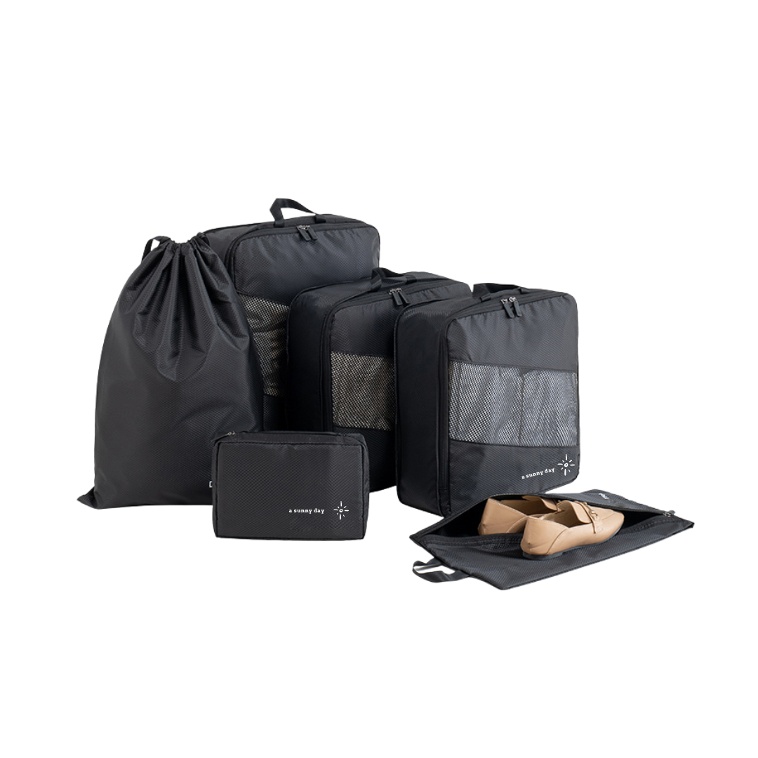 Packing cubes met compressierits - 6-delig - zwart