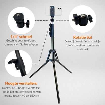 Statief voor smartphone en camera - 160 cm