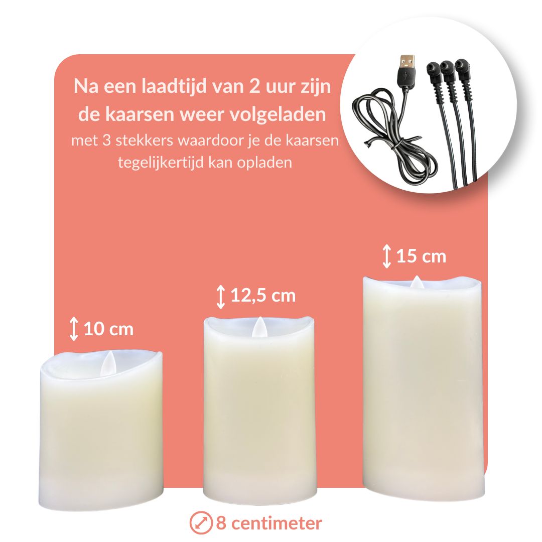 Oplaadbare LED kaarsen met bewegende vlam - 3 stuks