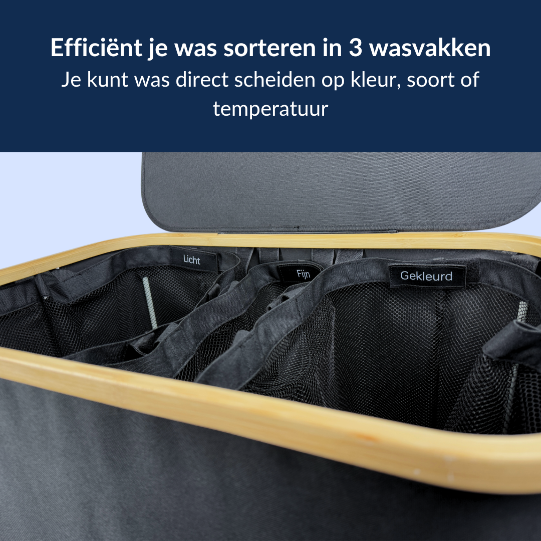 Wasmand met 3 vakken - 145 Liter - Zwart