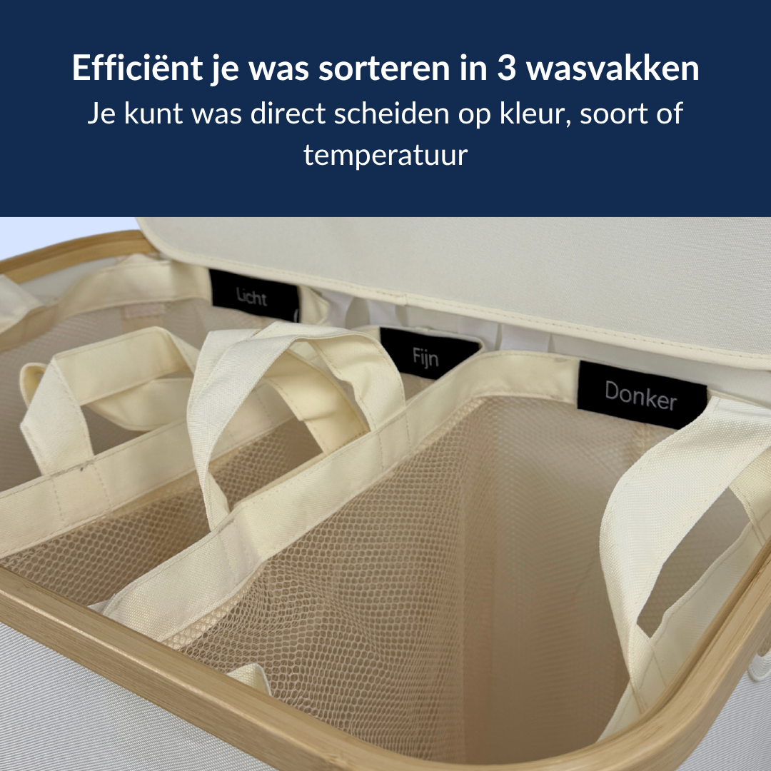 Wasmand met 3 vakken - 145 Liter - Beige