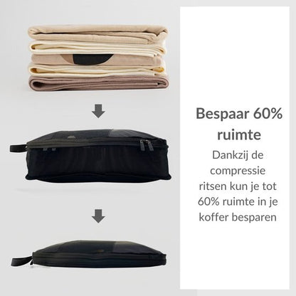 Packing cubes met compressierits - 6-delig - zwart