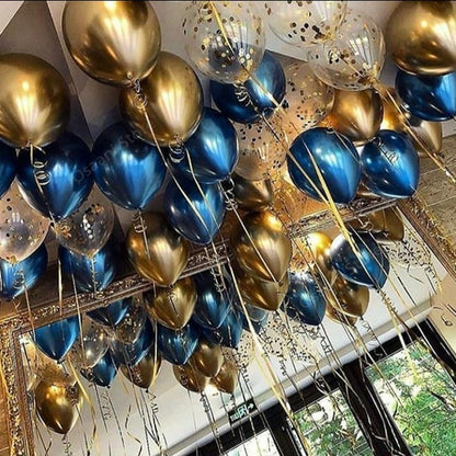 32 ballonnen in de kleuren lichtblauw, donkerblauw en goud