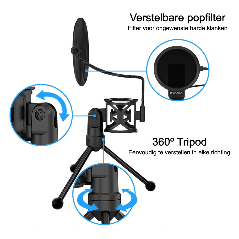 Condensator microfoon met standaard - 20Hz – 20kHz