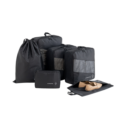 Packing cubes met compressierits - 6-delig - zwart