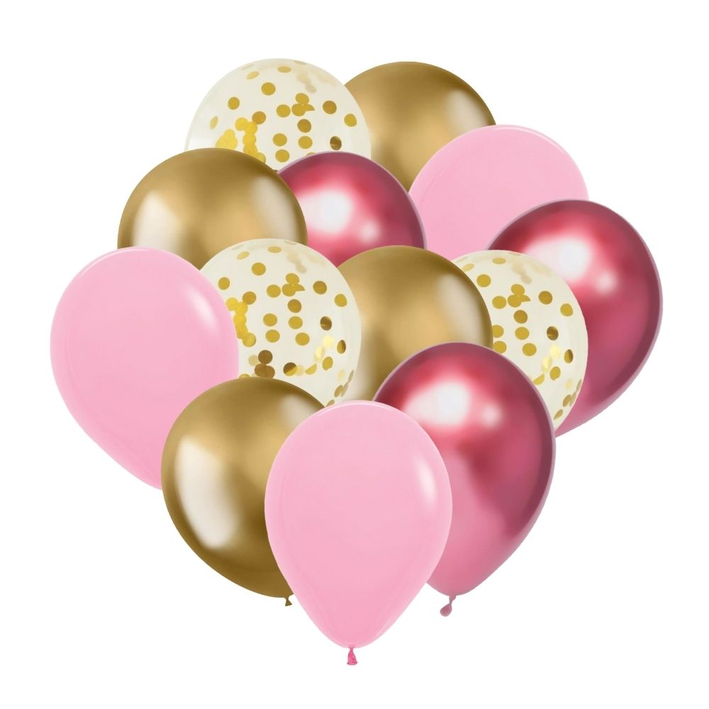 32 ballonnen in de kleuren lichtroze, roze en goud