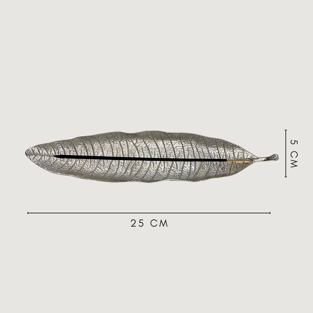 Wierookhouder - zilverkleurig - bladvormig - 25 x 5 cm