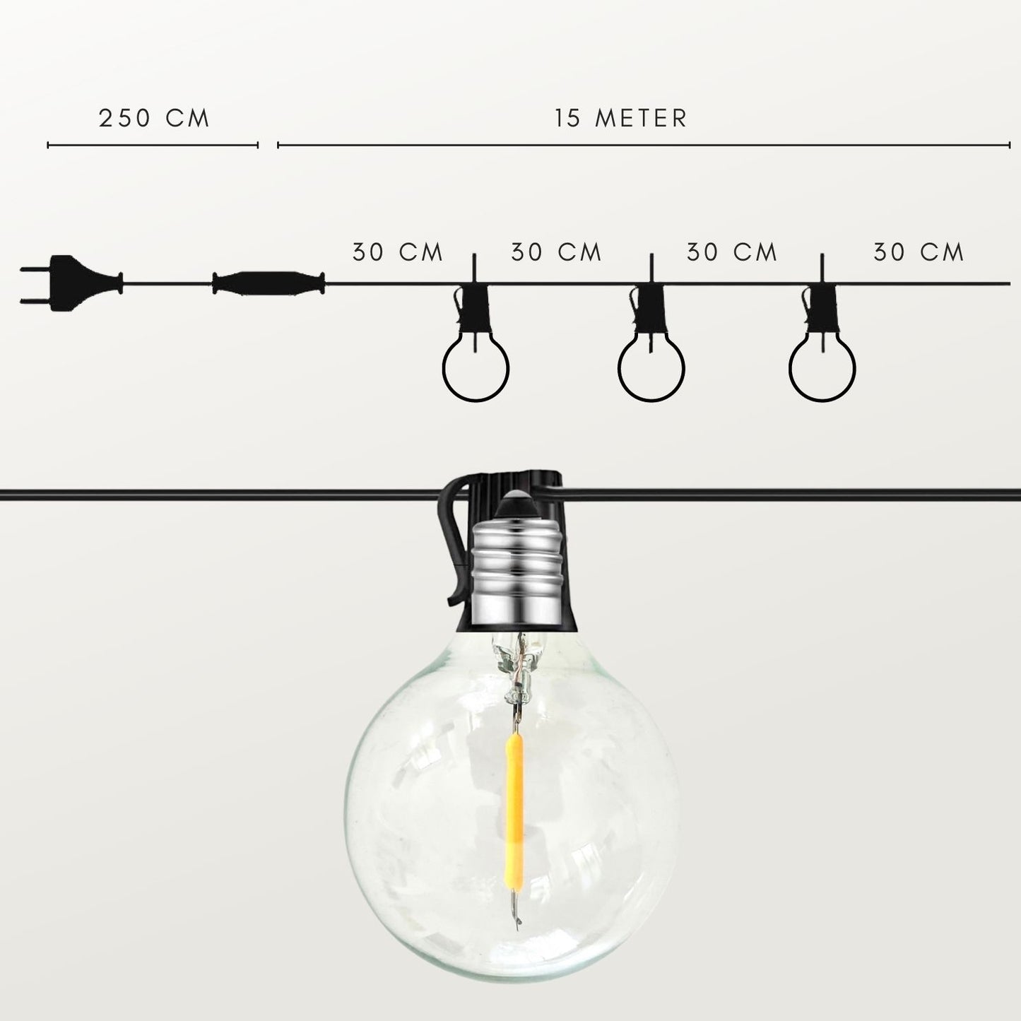 15 meter lichtsnoer met 50 XL LED lampen