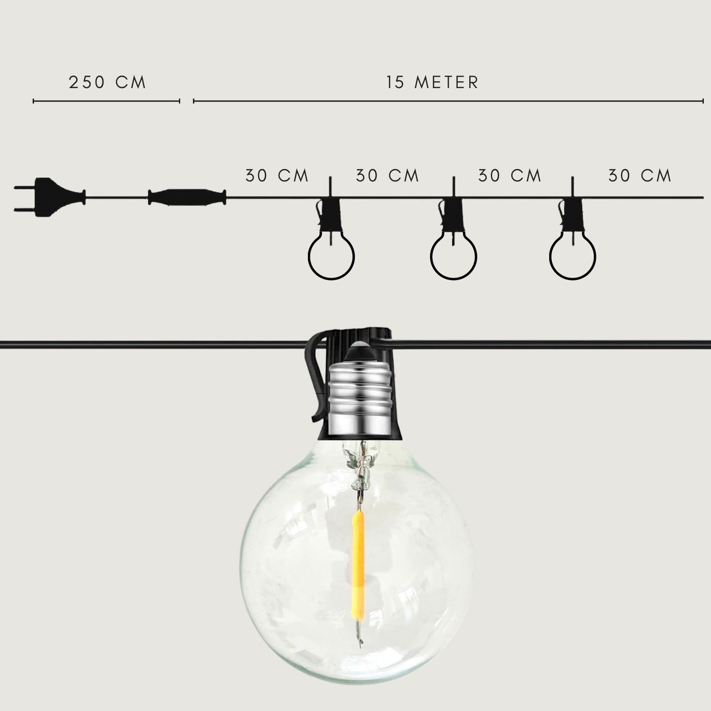 15 meter lichtsnoer met 50 LED lampen