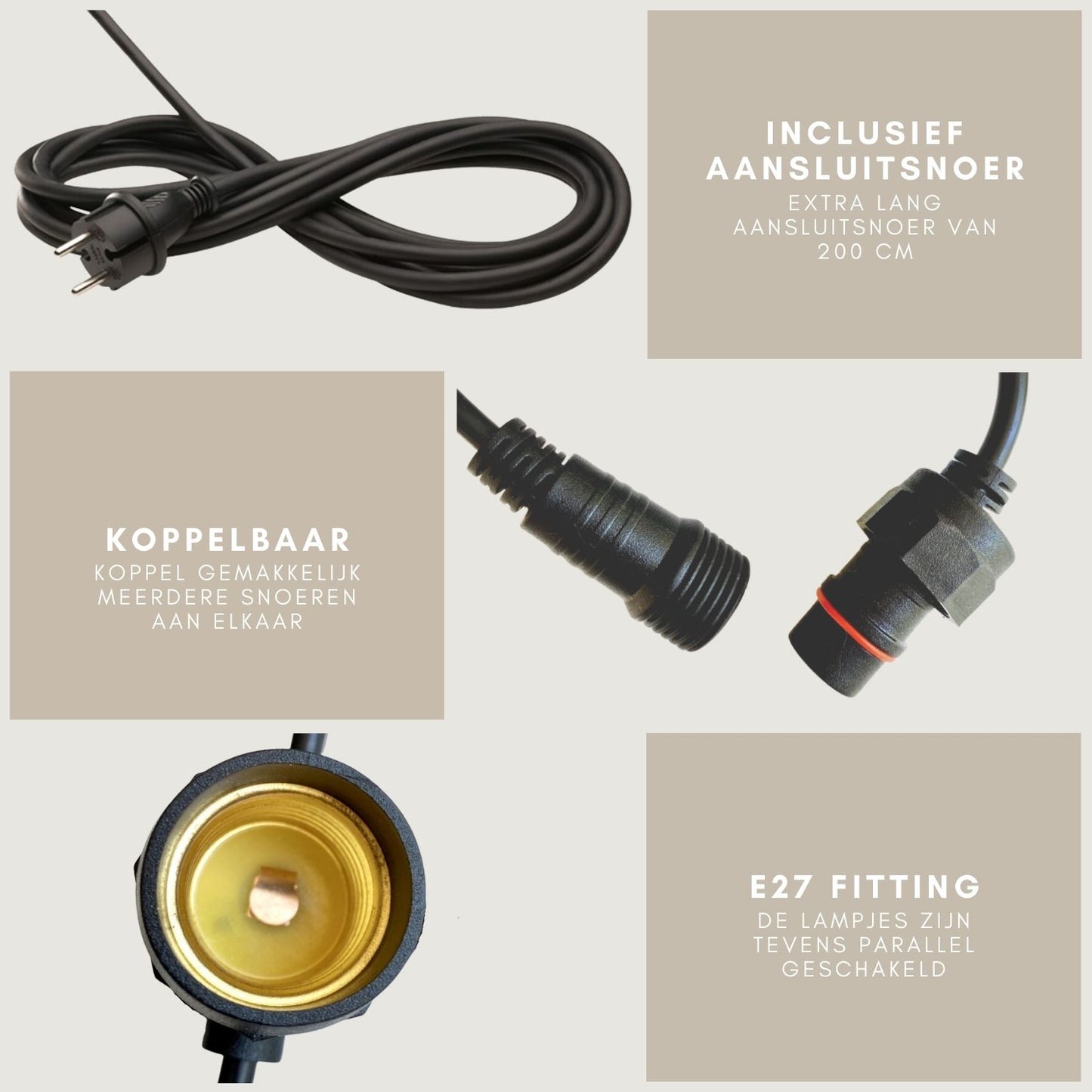 5 meter lichtsnoer + 2 meter aansluitsnoer inclusief 10 LED lampen