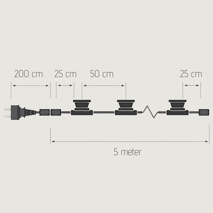 5 meter lichtsnoer met 10 peervormige LED lampen + 2 meter aansluitsnoer