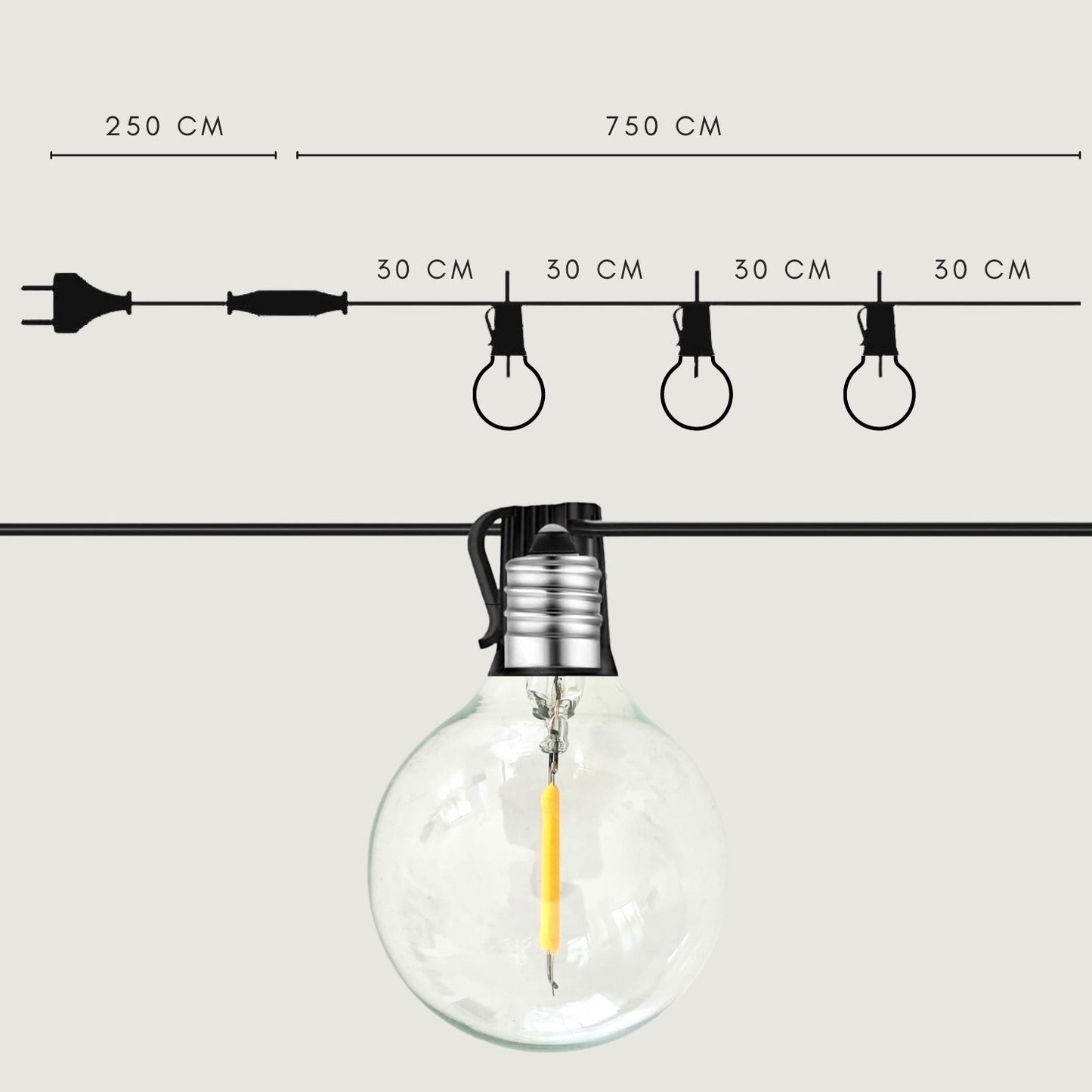 7,5 meter lichtsnoer met 25 LED lampen