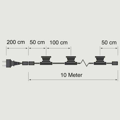 10 meter lichtsnoer met 10 peervormige LED lampen + 2 meter aansluitsnoer