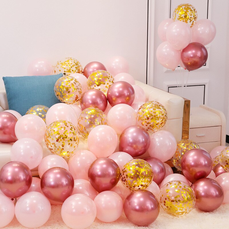 32 ballonnen in de kleuren lichtroze, roze en goud